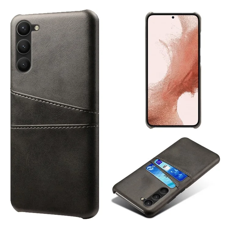 Per Samsung Galaxy S23+ Dual Card Slots PU Leather Coated PC Cover Drop-proof Protective Phone Case - Nero