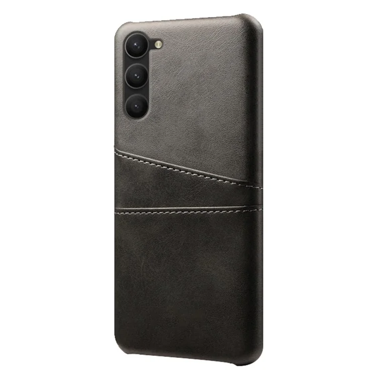 Per Samsung Galaxy S23+ Dual Card Slots PU Leather Coated PC Cover Drop-proof Protective Phone Case - Nero