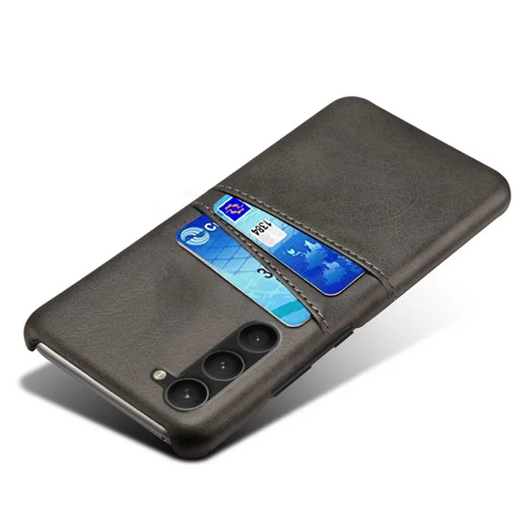 Per Samsung Galaxy S23+ Dual Card Slots PU Leather Coated PC Cover Drop-proof Protective Phone Case - Nero