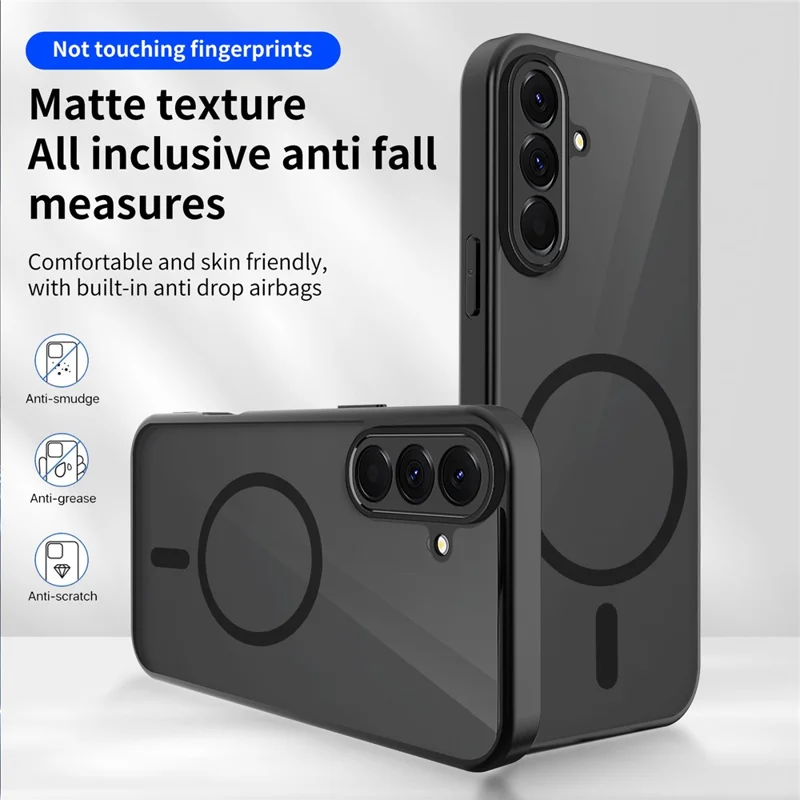 For Samsung Galaxy S26+ Magnetic Case Skin Touch Matte PC + TPU Anti-Drop Phone Cover - Black - Translucent