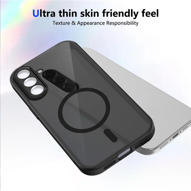 For Samsung Galaxy S26+ Magnetic Case Skin Touch Matte PC + TPU Anti-Drop Phone Cover - Black - Translucent