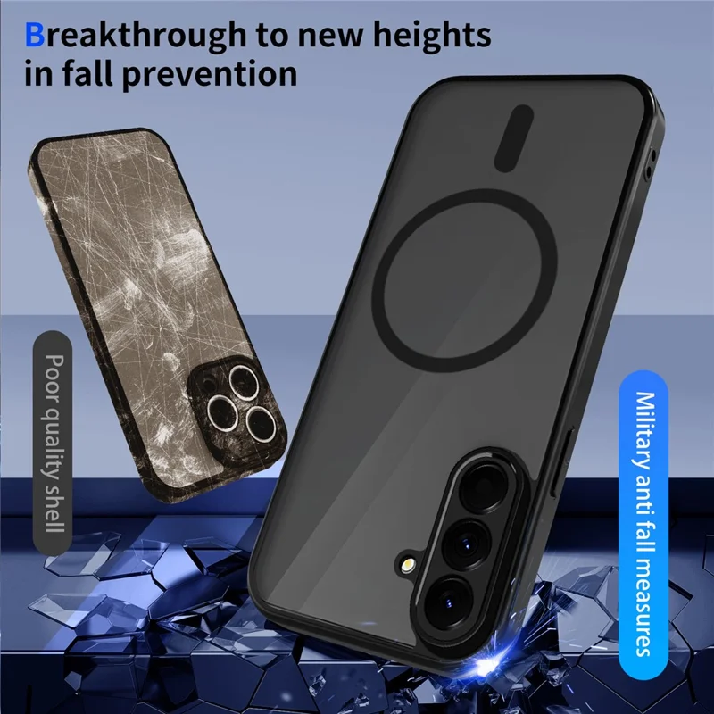 For Samsung Galaxy S26+ Magnetic Case Skin Touch Matte PC + TPU Anti-Drop Phone Cover - Black - Translucent