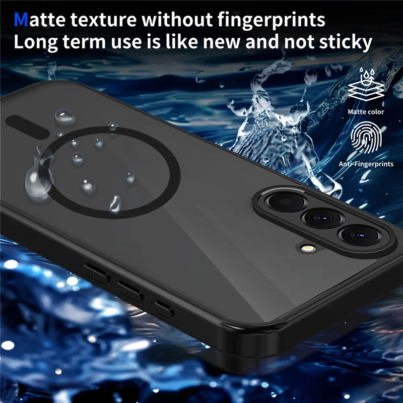 For Samsung Galaxy S26+ Magnetic Case Skin Touch Matte PC + TPU Anti-Drop Phone Cover - Black - Translucent