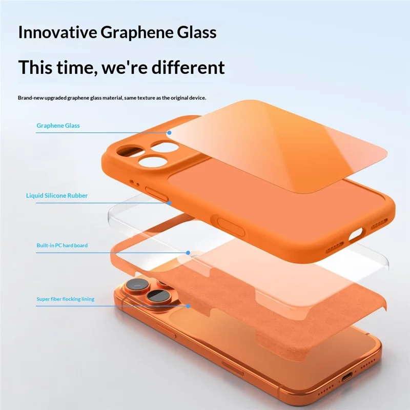 For iPhone 17 Pro Max Case Liquid Silicone + PC + Graphene Glass Shockproof Phone Cover - Cyan