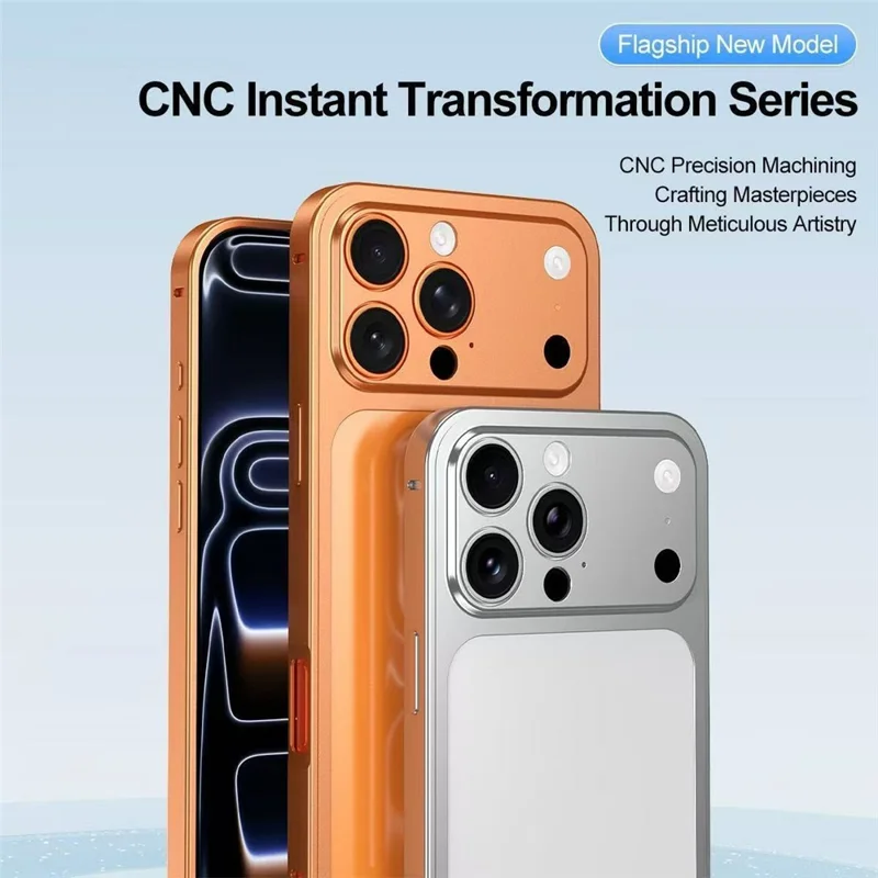 Capa para iPhone 16 Pro Max Transforma em 17 Pro Max com Fecho de Encaixe, Estrutura Metálica e Tampa Traseira em Liga - Laranja