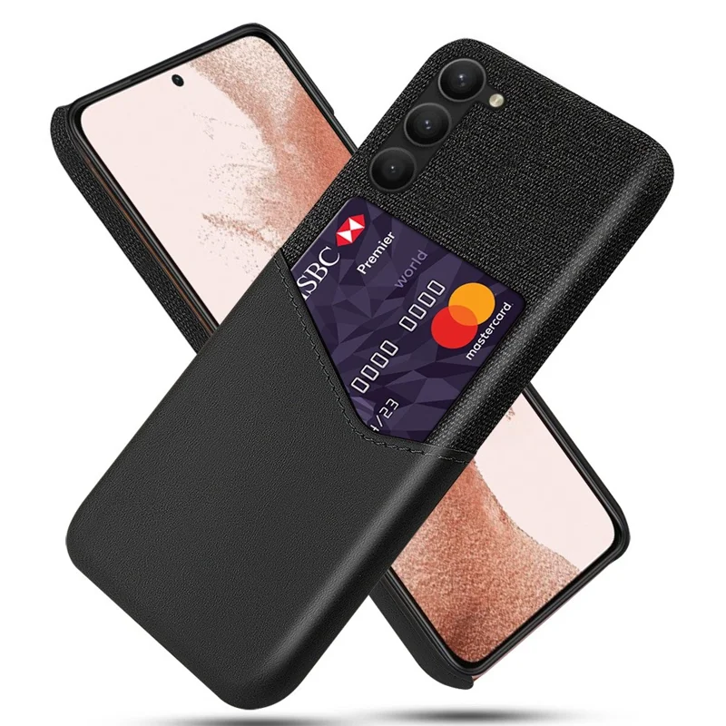 For Samsung Galaxy S23+ PU-læder + hård PC-telefondæksel med stoftekstur, kortlomme, beskyttelsesdæksel - Sort