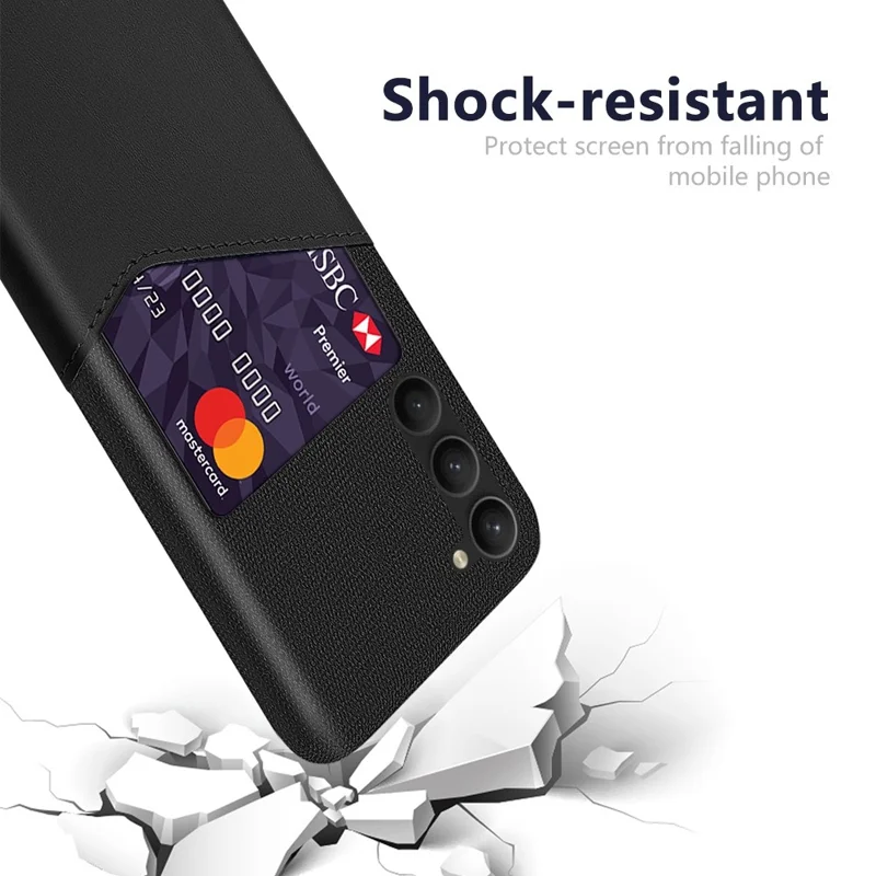 For Samsung Galaxy S23+ PU-læder + hård PC-telefondæksel med stoftekstur, kortlomme, beskyttelsesdæksel - Sort