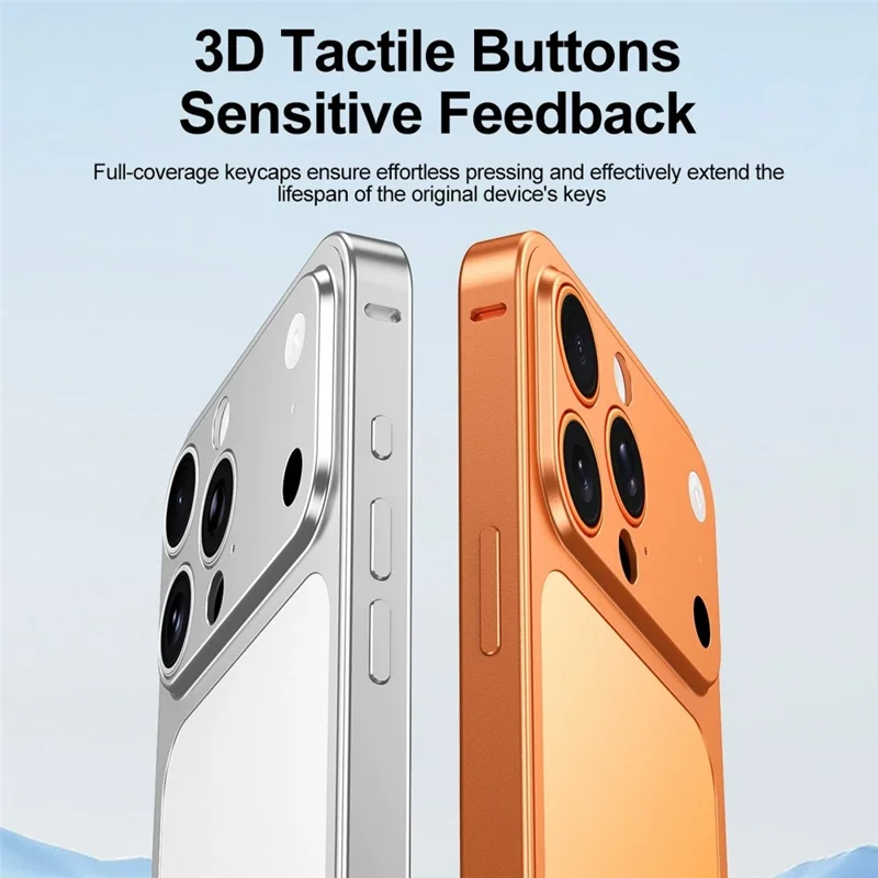 Cover per iPhone 16 Pro per Trasformazione in Stile 17 Pro con Fibbia di Bloccaggio, Cornice in Metallo e Piastra Posteriore in Lega - Arancione