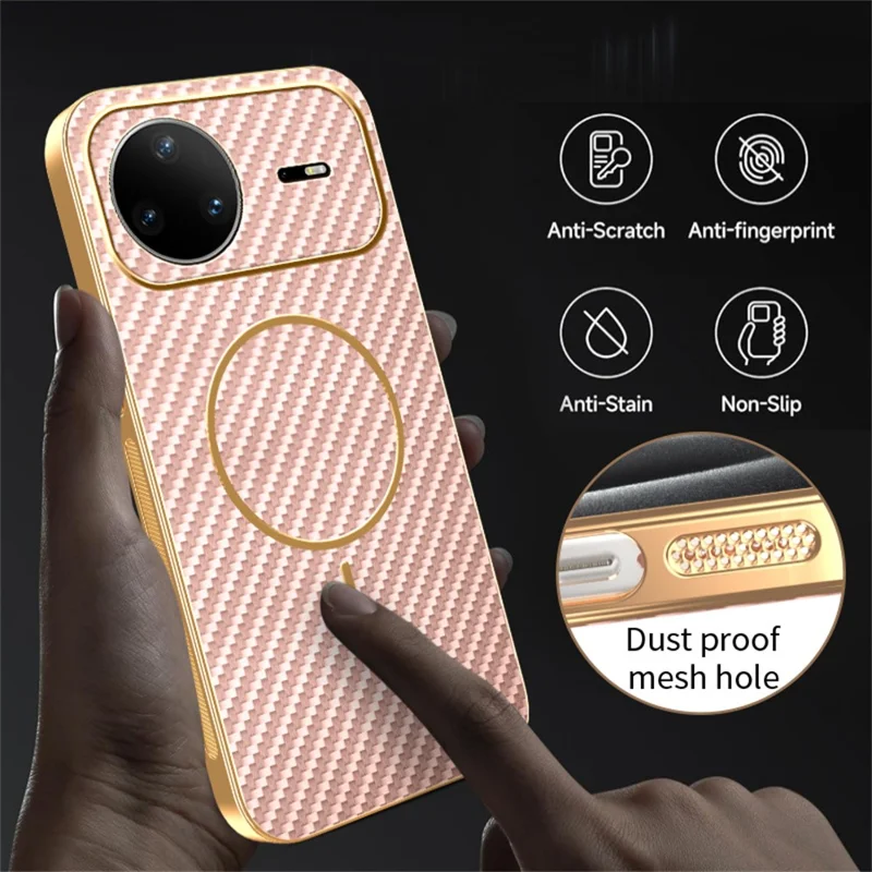 For Huawei nova 15 Pro 5G Case Carbon Fiber Textured Electroplated TPU Phone Back Cover - Pink