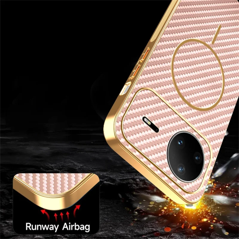 For Huawei nova 15 Pro 5G Case Carbon Fiber Textured Electroplated TPU Phone Back Cover - Pink