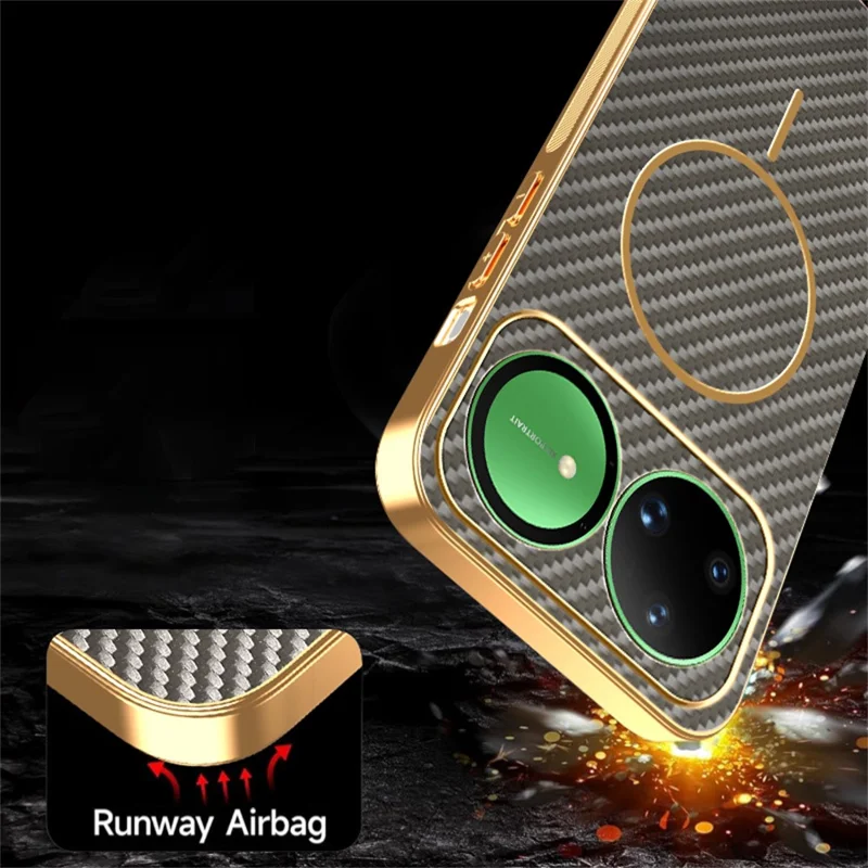 For Huawei nova 15 Ultra 5G Case Carbon Fiber Textured Electroplated TPU Phone Back Cover - Coffee