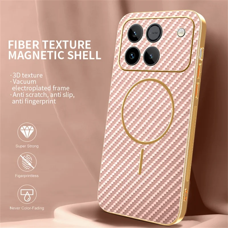 Phone Case For Honor Win 5G / Win RT 5G Carbon Fiber Textured Electroplated TPU Phone Back Cover - Pink