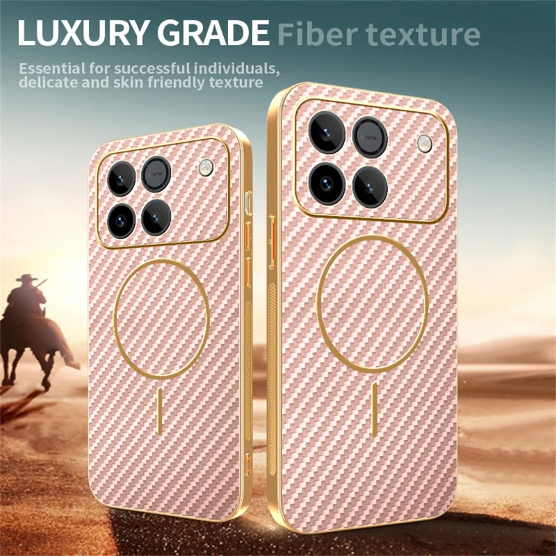 Phone Case For Honor Win 5G / Win RT 5G Carbon Fiber Textured Electroplated TPU Phone Back Cover - Pink
