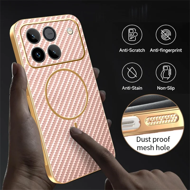 Phone Case For Honor Win 5G / Win RT 5G Carbon Fiber Textured Electroplated TPU Phone Back Cover - Pink