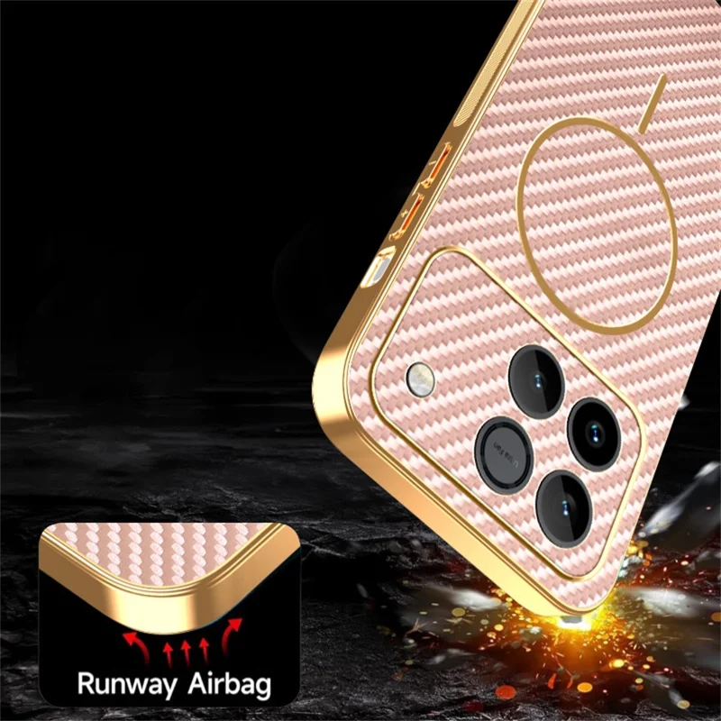 Phone Case For Honor Win 5G / Win RT 5G Carbon Fiber Textured Electroplated TPU Phone Back Cover - Pink