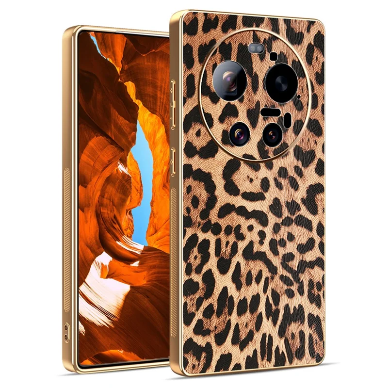 For Xiaomi 17 Ultra 5G Case PU Leather Coated PC + TPU Electroplating Phone Cover - Leopard Print