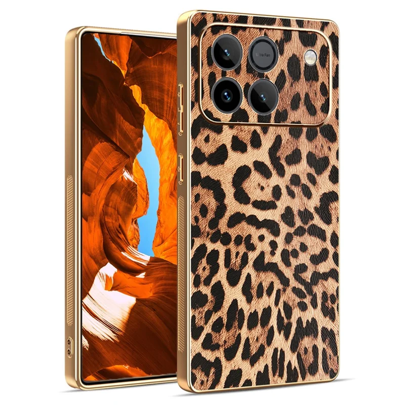 Phone Case For Honor Win 5G / Win RT 5G PU Leather Coated PC + TPU Electroplating Phone Cover - Leopard Print