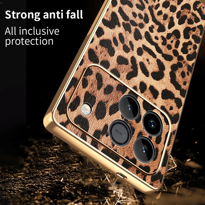 Phone Case For Honor Win 5G / Win RT 5G PU Leather Coated PC + TPU Electroplating Phone Cover - Leopard Print