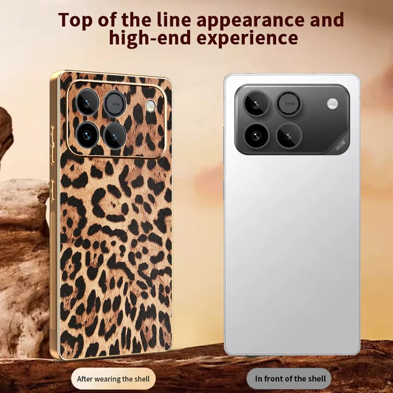 Phone Case For Honor Win 5G / Win RT 5G PU Leather Coated PC + TPU Electroplating Phone Cover - Leopard Print