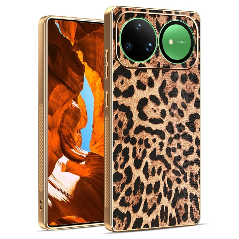 For Huawei nova 15 Ultra 5G Case PU Leather Coated PC + TPU Electroplating Phone Cover - Leopard Print