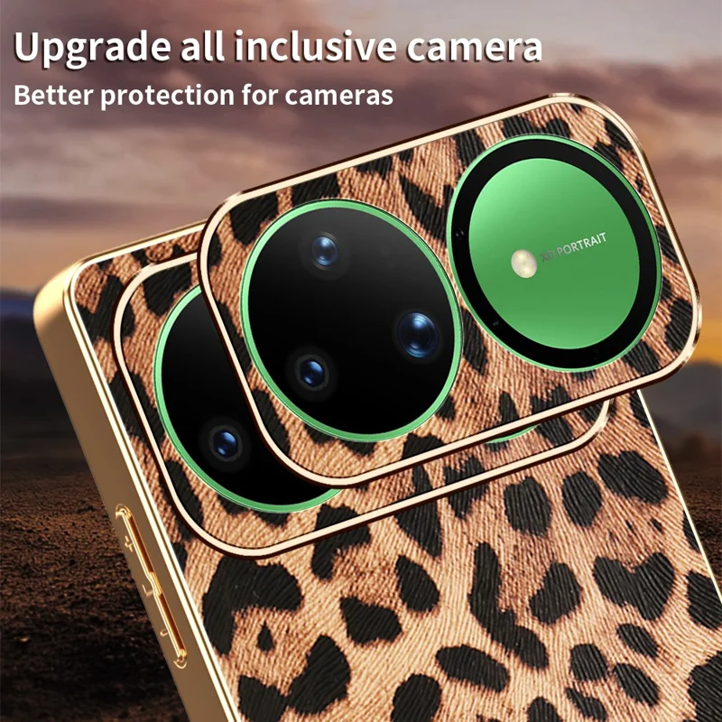 For Huawei nova 15 Ultra 5G Case PU Leather Coated PC + TPU Electroplating Phone Cover - Leopard Print
