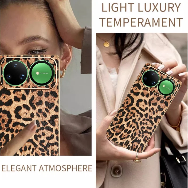 For Huawei nova 15 Ultra 5G Case PU Leather Coated PC + TPU Electroplating Phone Cover - Leopard Print