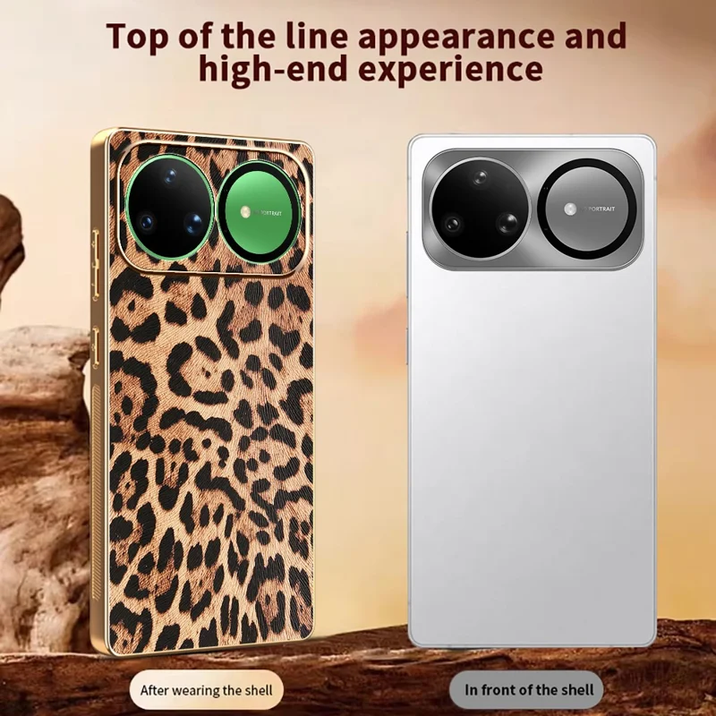 For Huawei nova 15 Ultra 5G Case PU Leather Coated PC + TPU Electroplating Phone Cover - Leopard Print