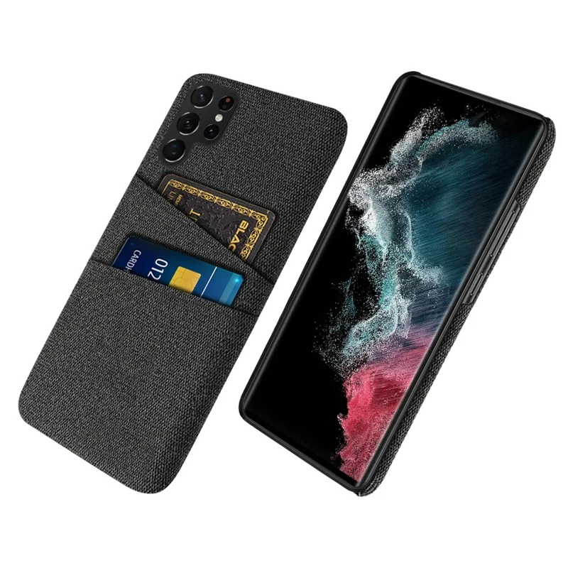 Pour Samsung Galaxy S23 Ultra Cloth Texture Dual Card Slots Phone Case Anti-scratch Hard PC Protective Cover - Noir