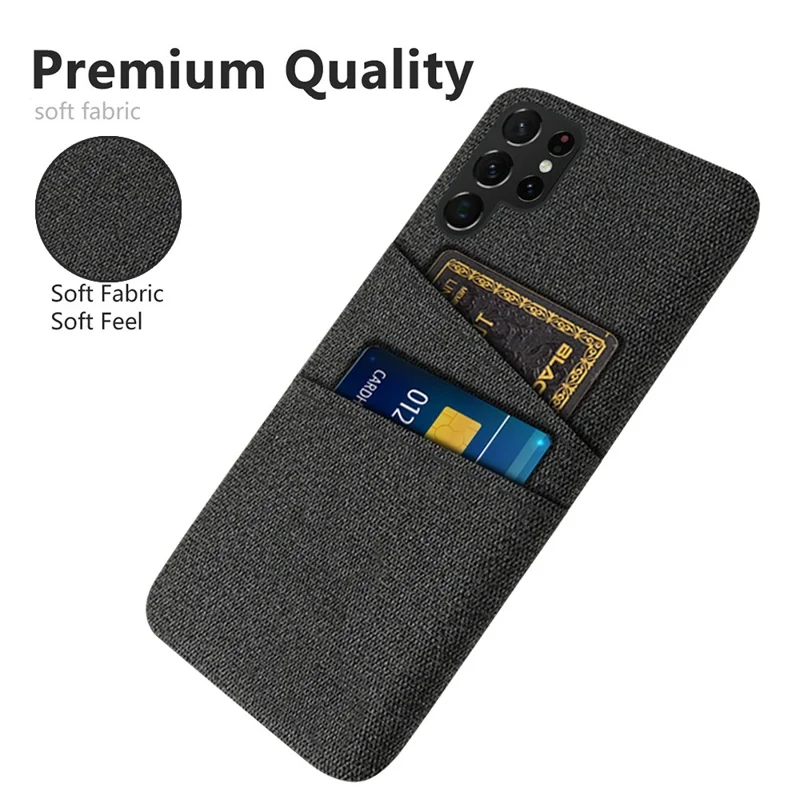 Pour Samsung Galaxy S23 Ultra Cloth Texture Dual Card Slots Phone Case Anti-scratch Hard PC Protective Cover - Noir