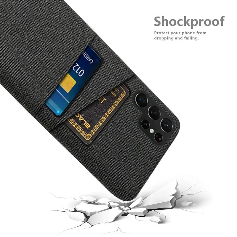 Pour Samsung Galaxy S23 Ultra Cloth Texture Dual Card Slots Phone Case Anti-scratch Hard PC Protective Cover - Noir