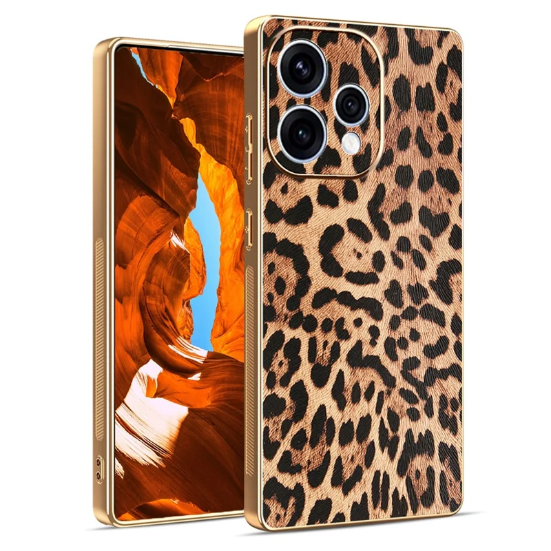 Phone Case For Oppo Reno15 5G (Global)  /  15c 5G (China) PU Leather Coated PC + TPU Electroplating Phone Cover - Leopard Print
