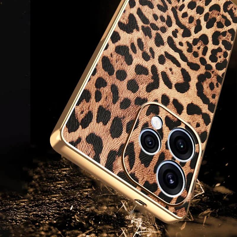 Phone Case For Oppo Reno15 5G (Global)  /  15c 5G (China) PU Leather Coated PC + TPU Electroplating Phone Cover - Leopard Print