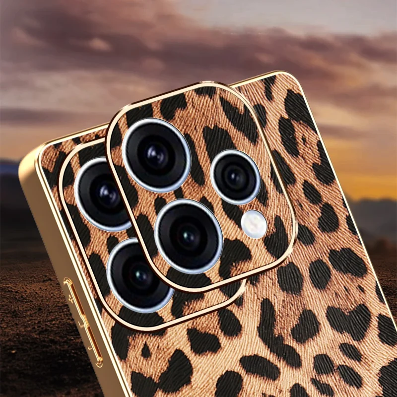 Phone Case For Oppo Reno15 5G (Global)  /  15c 5G (China) PU Leather Coated PC + TPU Electroplating Phone Cover - Leopard Print