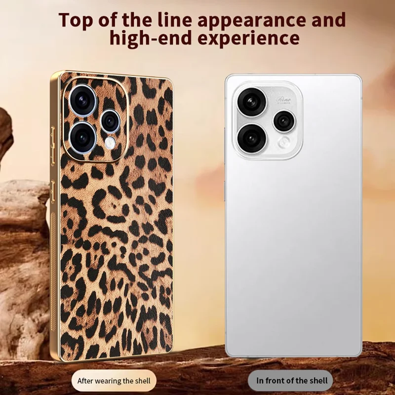 Phone Case For Oppo Reno15 5G (Global)  /  15c 5G (China) PU Leather Coated PC + TPU Electroplating Phone Cover - Leopard Print