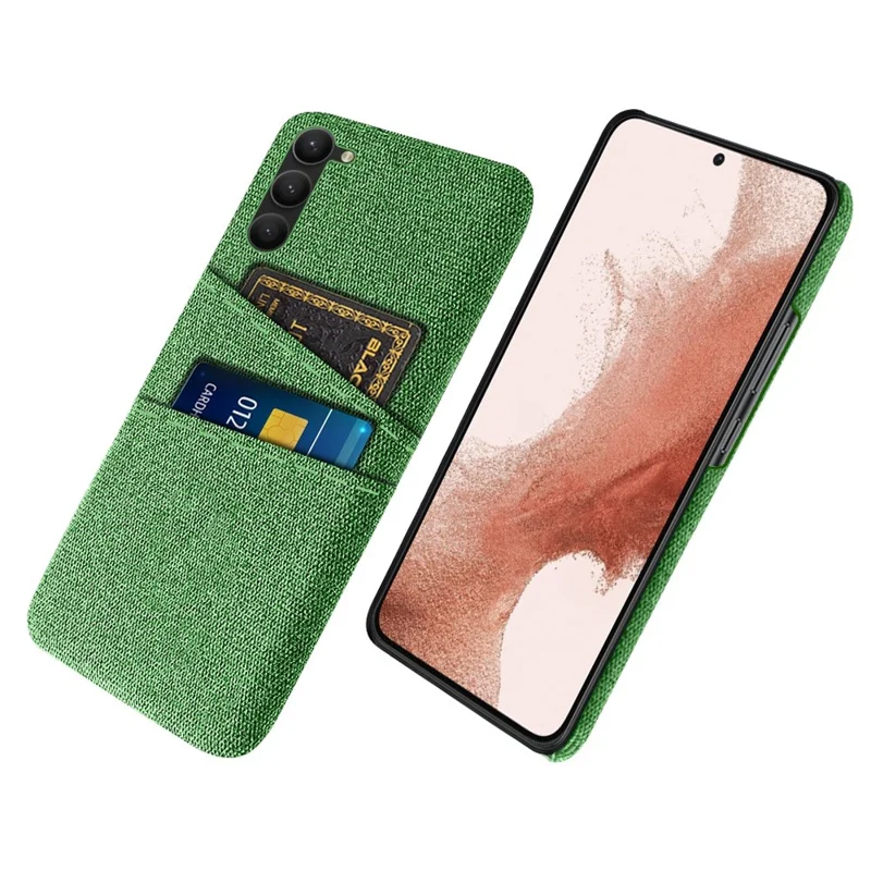 For Samsung Galaxy S23+ Cloth Texture Phone Case Dual Card Slots Hard PC Phone Back Cover - Green