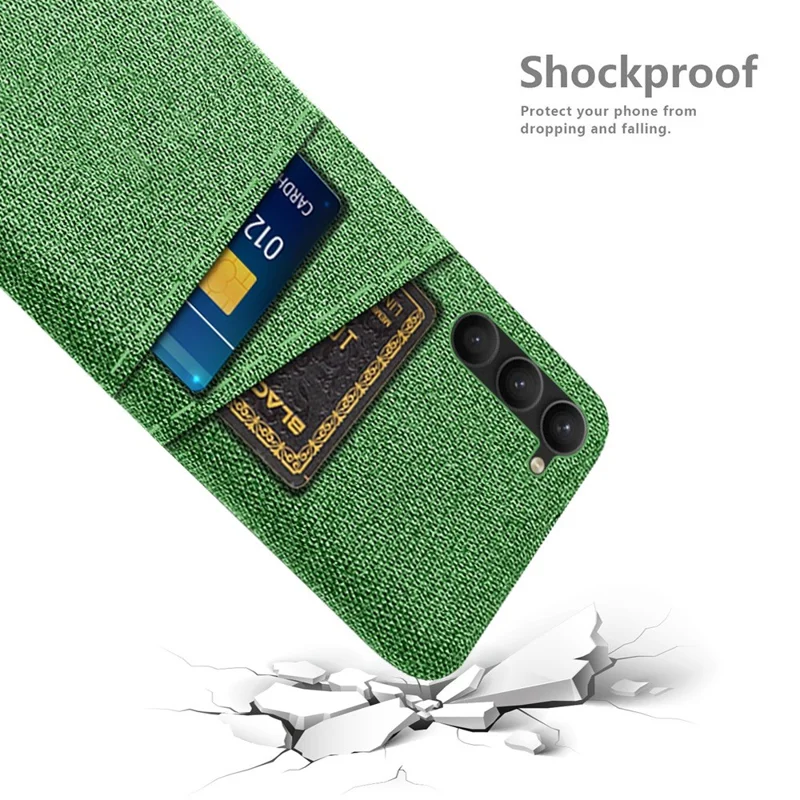 For Samsung Galaxy S23+ Cloth Texture Phone Case Dual Card Slots Hard PC Phone Back Cover - Green