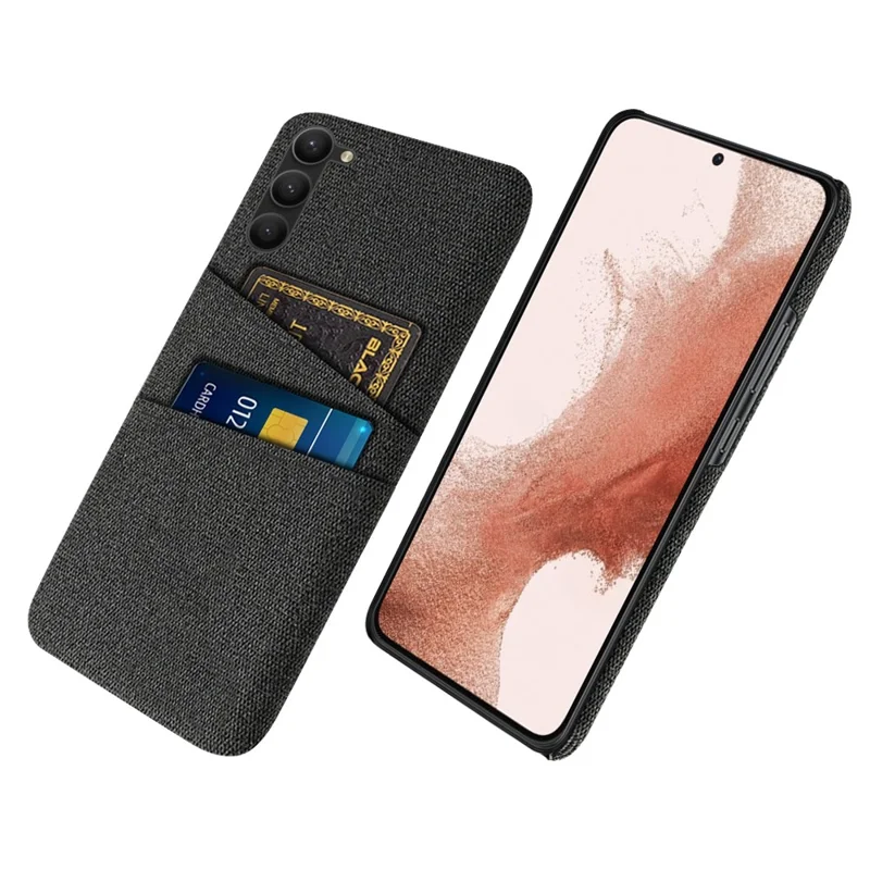 Pour Samsung Galaxy S23 Cloth Texture Anti-scratch Phone Case Dual Card Slots Hard PC Protective Cell Phone Back Cover - Noir