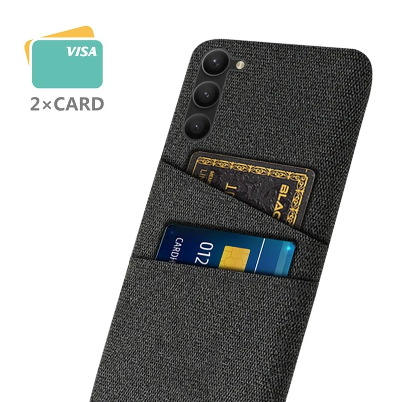 Pour Samsung Galaxy S23 Cloth Texture Anti-scratch Phone Case Dual Card Slots Hard PC Protective Cell Phone Back Cover - Noir