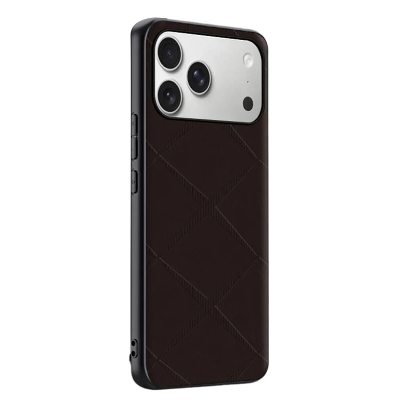 For iPhone 17 Pro Max Case X-Patterned TPU PU Leather PC Anti-Drop Phone Cover - Brown
