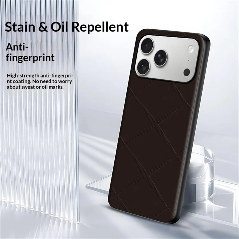 For iPhone 17 Pro Max Case X-Patterned TPU PU Leather PC Anti-Drop Phone Cover - Brown