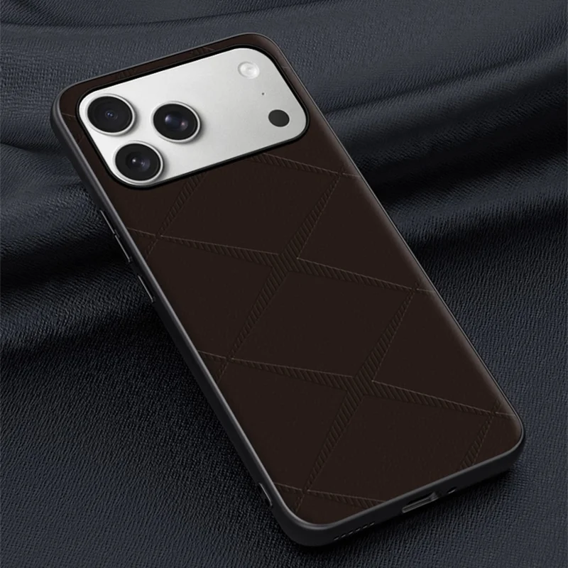 For iPhone 17 Pro Max Case X-Patterned TPU PU Leather PC Anti-Drop Phone Cover - Brown
