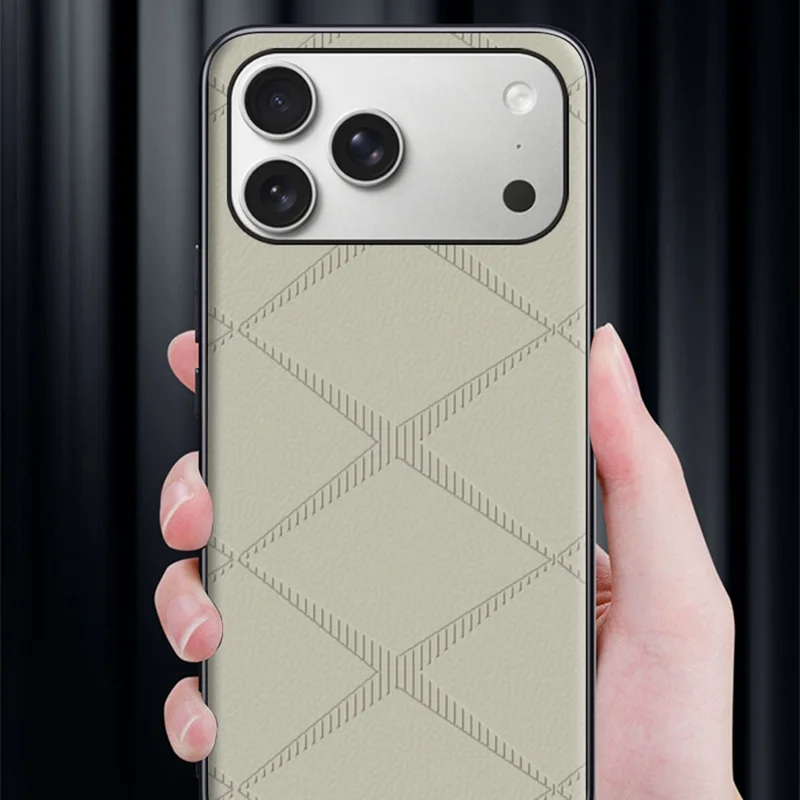 For iPhone 17 Pro Max Case X-Patterned TPU PU Leather PC Anti-Drop Phone Cover - Brown