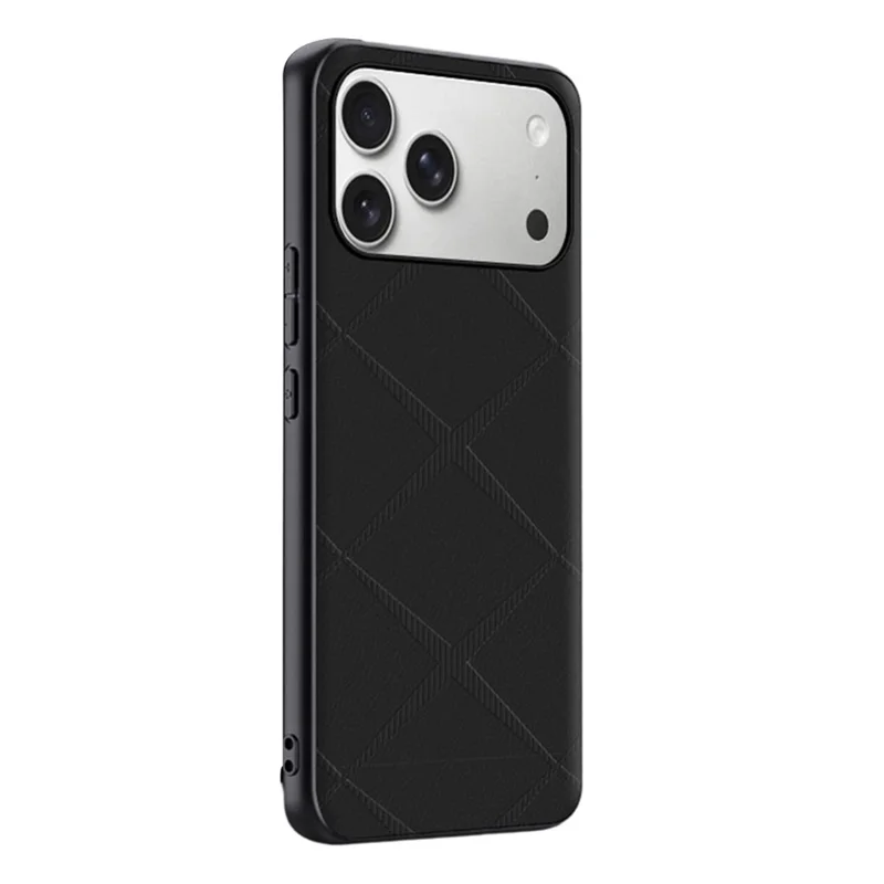 For iPhone 17 Pro Case X-Patterned TPU PU Leather PC Anti-Drop Phone Cover - Black