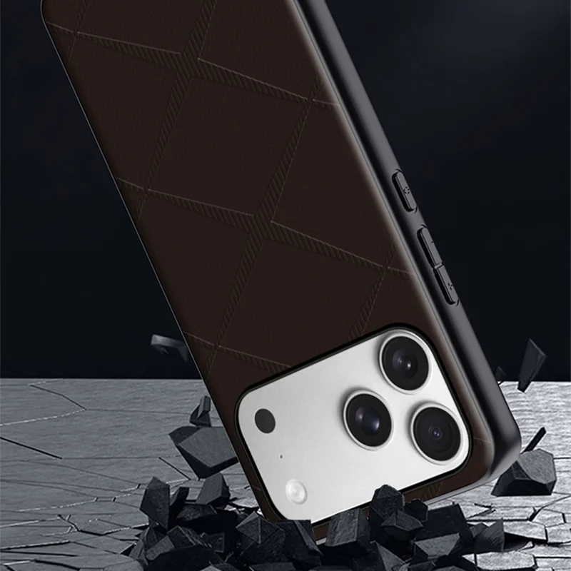 For iPhone 17 Pro Case X-Patterned TPU PU Leather PC Anti-Drop Phone Cover - Black