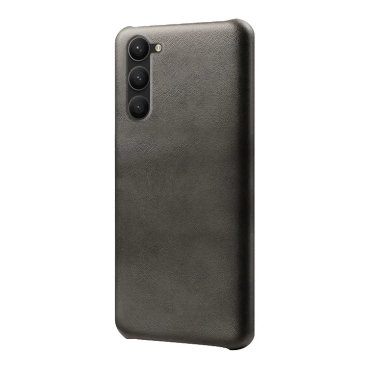 Para Samsung Galaxy S23 Anti-scratch Mobile Phone Cover Calf Textured PU Leather Coated PC Protective Phone Case - Preto