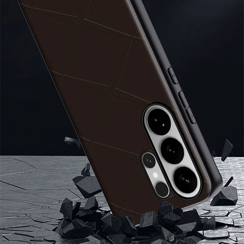 For Samsung Galaxy S25 Ultra Case X-Patterned TPU PU Leather PC Anti-Drop Phone Cover - Black