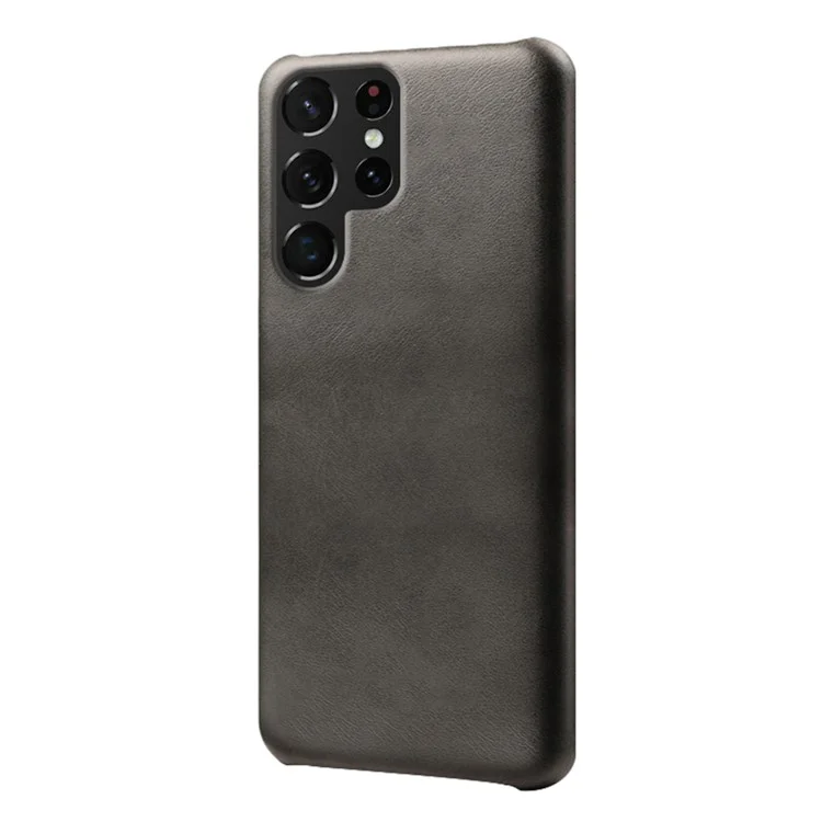 Pour Samsung Galaxy S23 Ultra Calf Textured Phone Cover PU Leather Coated PC Anti-fall Cell Phone Case - Noir