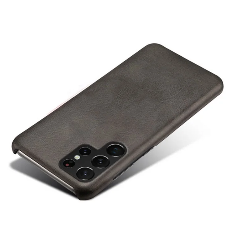 Pour Samsung Galaxy S23 Ultra Calf Textured Phone Cover PU Leather Coated PC Anti-fall Cell Phone Case - Noir