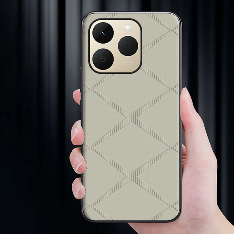 For Realme 15T 5G Case X-Patterned TPU PU Leather PC Anti-Drop Phone Cover - Grey