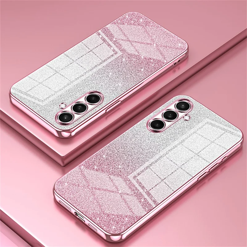 For Samsung Galaxy S24 FE Case Electroplating Gradient Glitter TPU Phone Cover - Pink